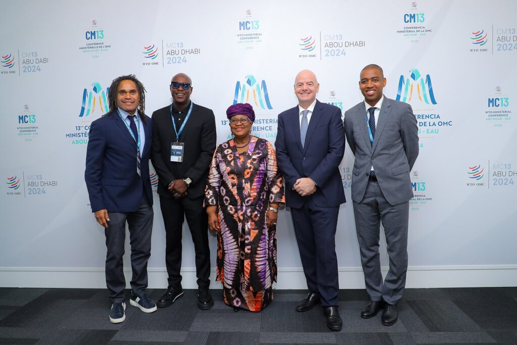 DG Okonjo-Iweala meets with FIFA President Gianni Infantino and leading football players ahead of Partnership for Cotton event, 24 February 2024 (53549347230).jpg